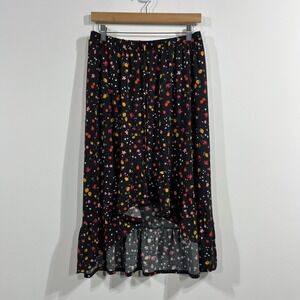 Kaileigh Floral Fruit Print Ruffle Midi Skirt Womens Large Whimsical Twee Resort